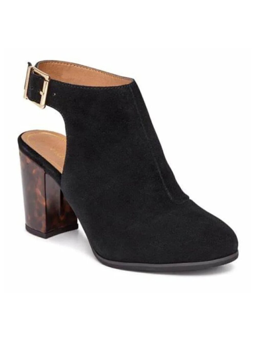Vionic Lacey Black Tortoise Suede Block Heel Slingback Women's Sz 9 - Picture 1 of 8